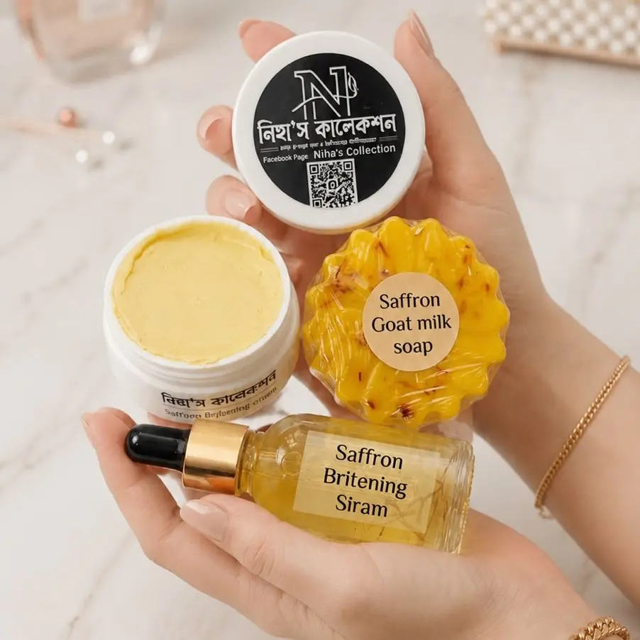 Saffron Skincare Combo (Night Cream + Goat Milk Soap + Brightening Serum)